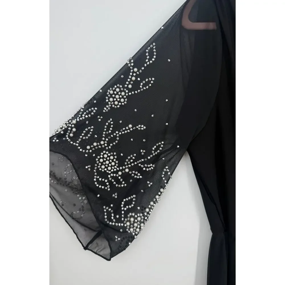 Marina Beaded Elbow Sleeve Jumpsuit Womens Size: 10, Black